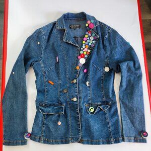 Industry Supply Co. jean jacket handmade decorated blue women's size L/31